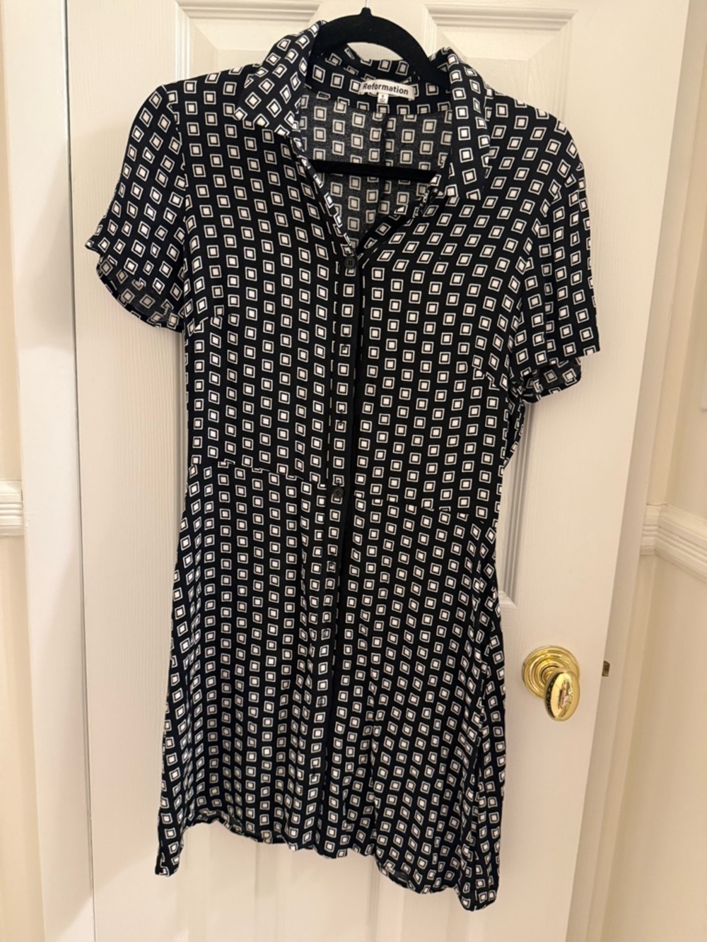 Reformation Black and White Geometric Shirt Dress